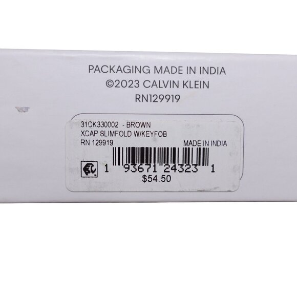 NIP Calvin Klein RFID Slimfold Extra Capacity Wallet With Key Fob Brown Leather - Picture 6 of 6